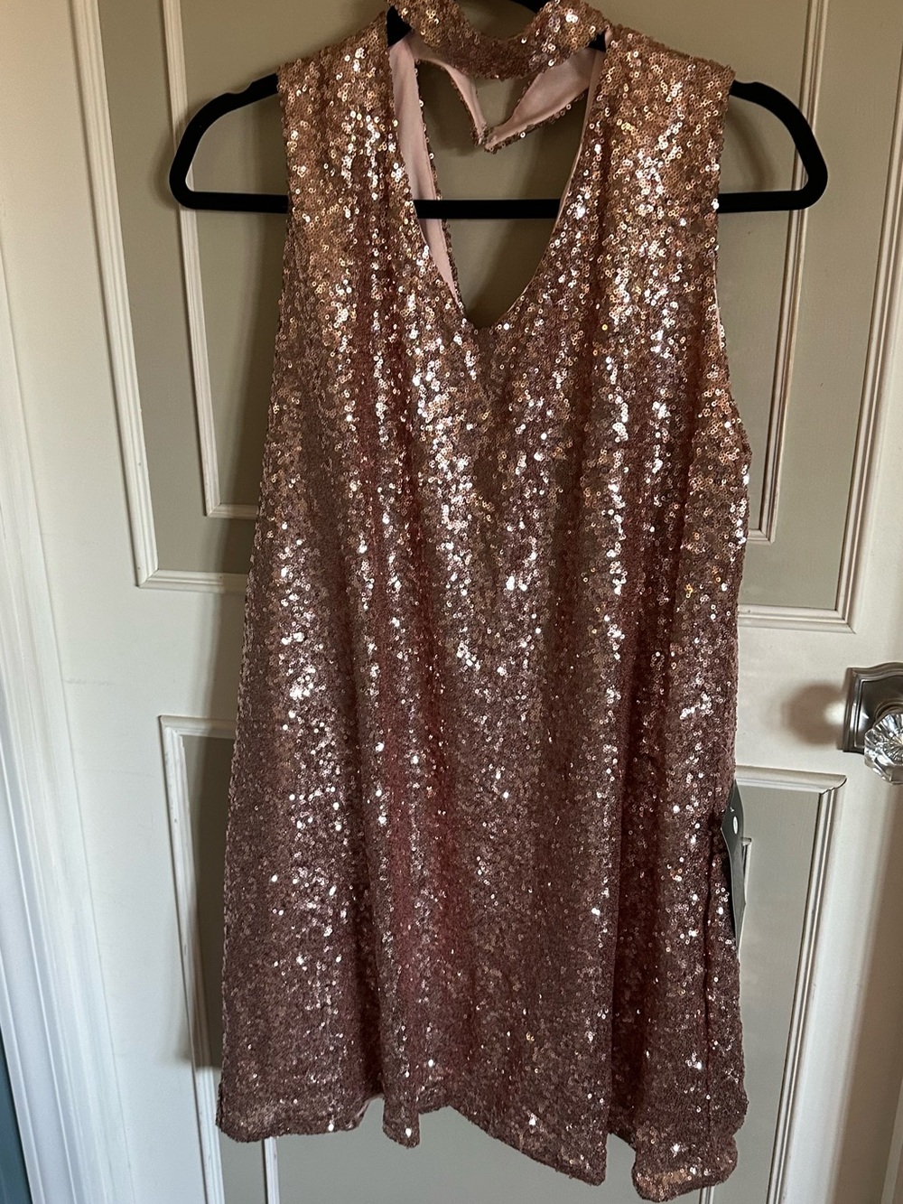 loralette Rose Gold Sequin Sleeveless Shift Dress